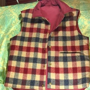 Vtg Woolrich Vest Men's Plaid Reversible Wool Blend